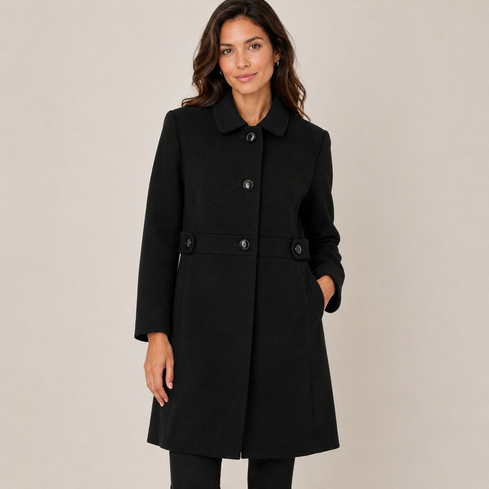 J.Crew Womens Black Wool Blend 3-Button Long Overcoat‎ Jacket 99295 Size 12P